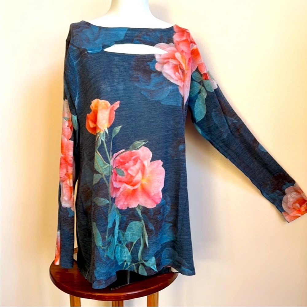 Soft Surroundings Floral Long Sleeve Top - Blue and Pink